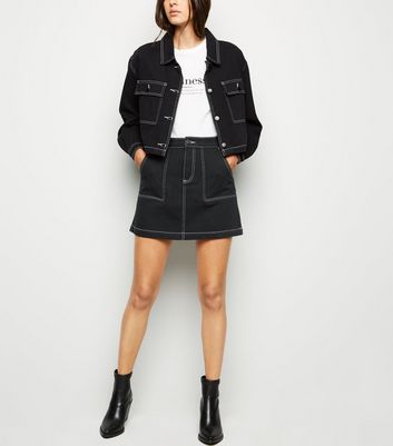 Cameo Rose Black Contrast Stitch Skirt New Look shop for Cameo Rose Black Contrast Stitch Skirt New Look at Shopo