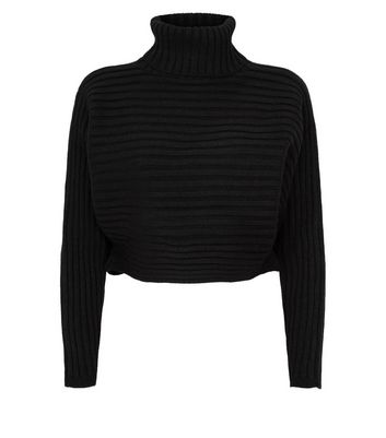 black roll neck crop jumper