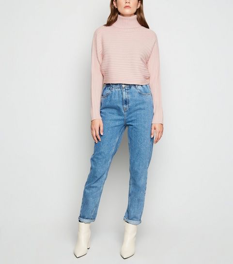 Pale Pink Roll Neck Crop Jumper