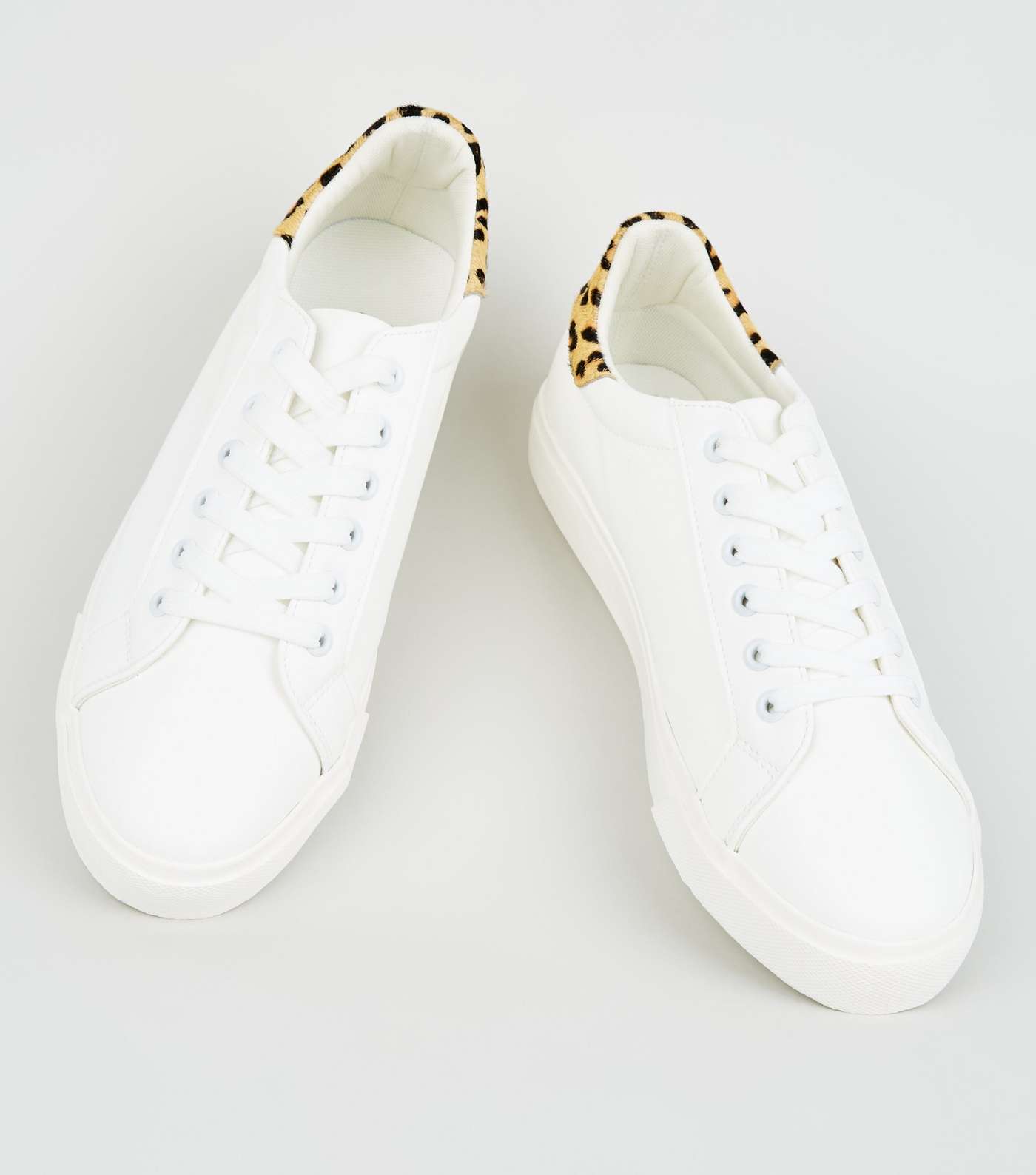 White Leopard Print Leather Back Tab Trainers Image 4