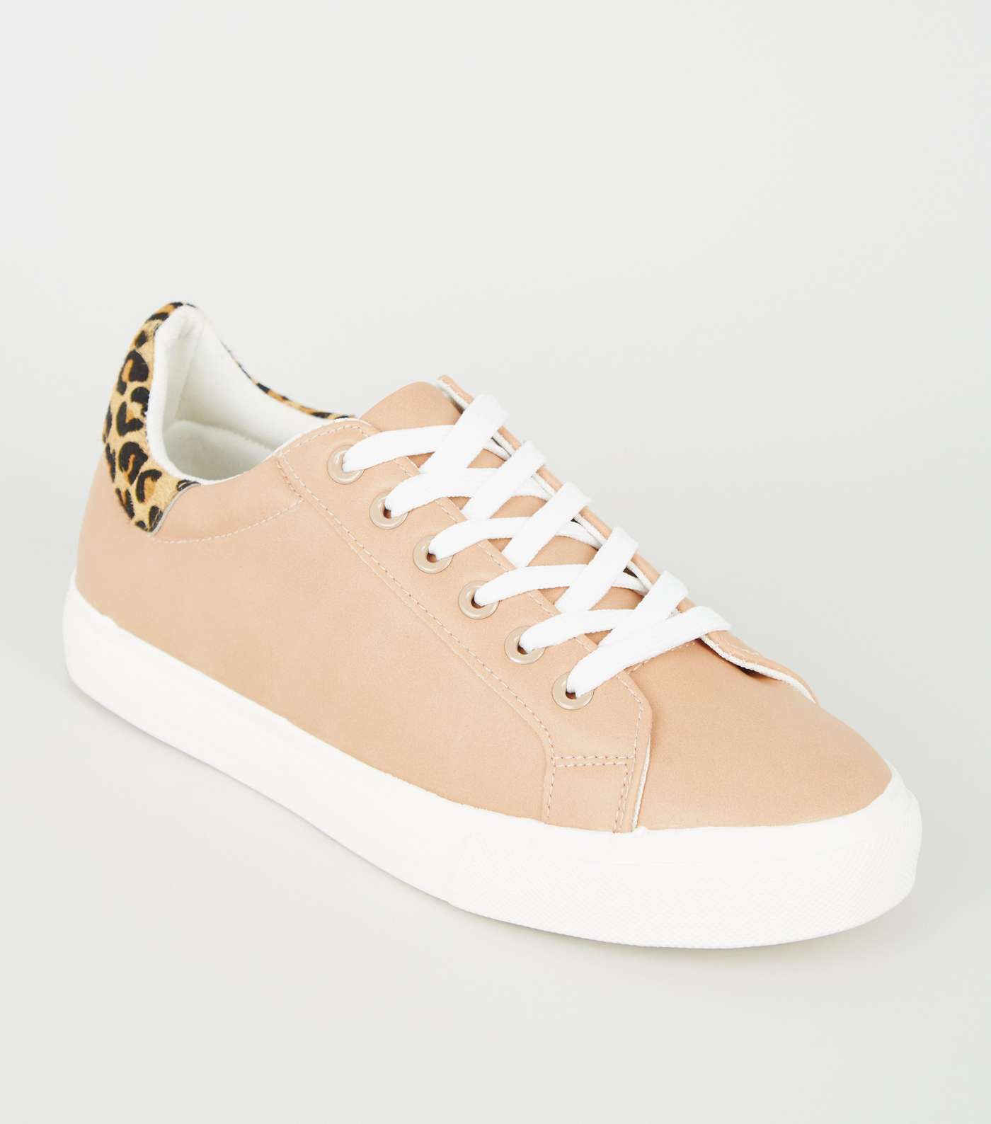 Nude Leopard Print Leather Back Tab Trainers