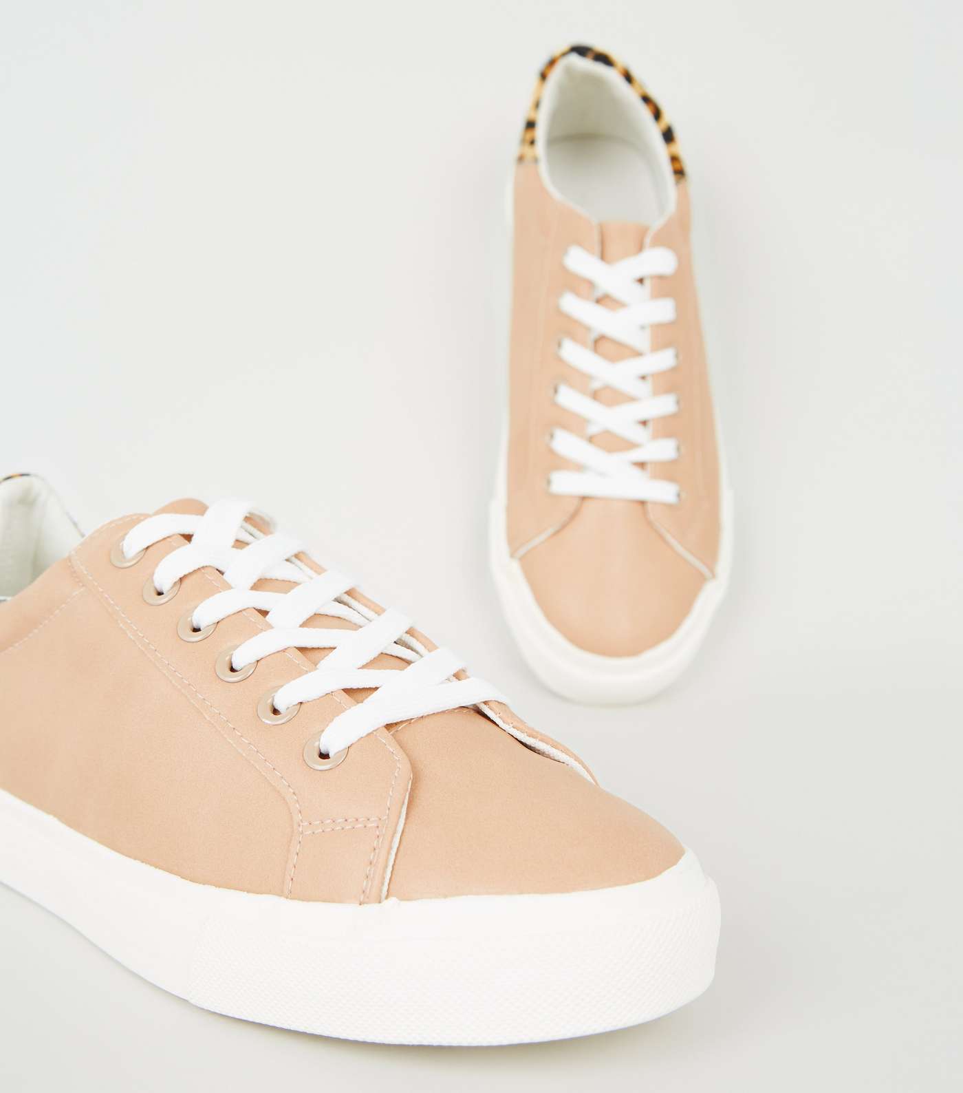 Nude Leopard Print Leather Back Tab Trainers Image 3