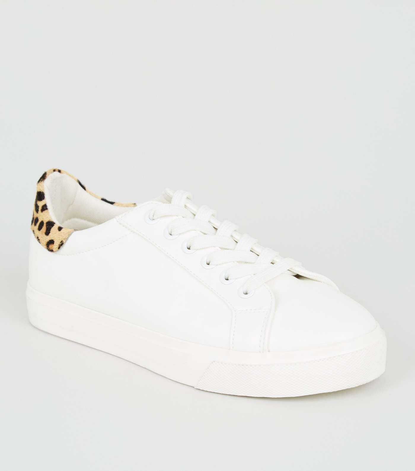 Girls White Leopard Print Leather Heel Trainers