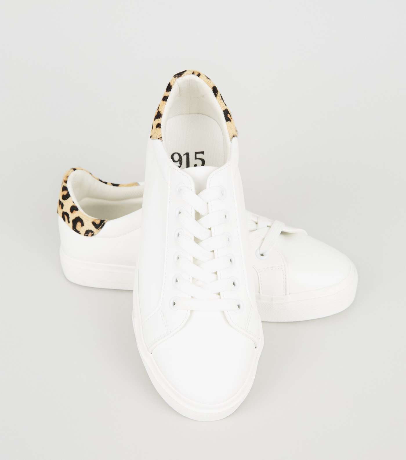 Girls White Leopard Print Leather Heel Trainers Image 3