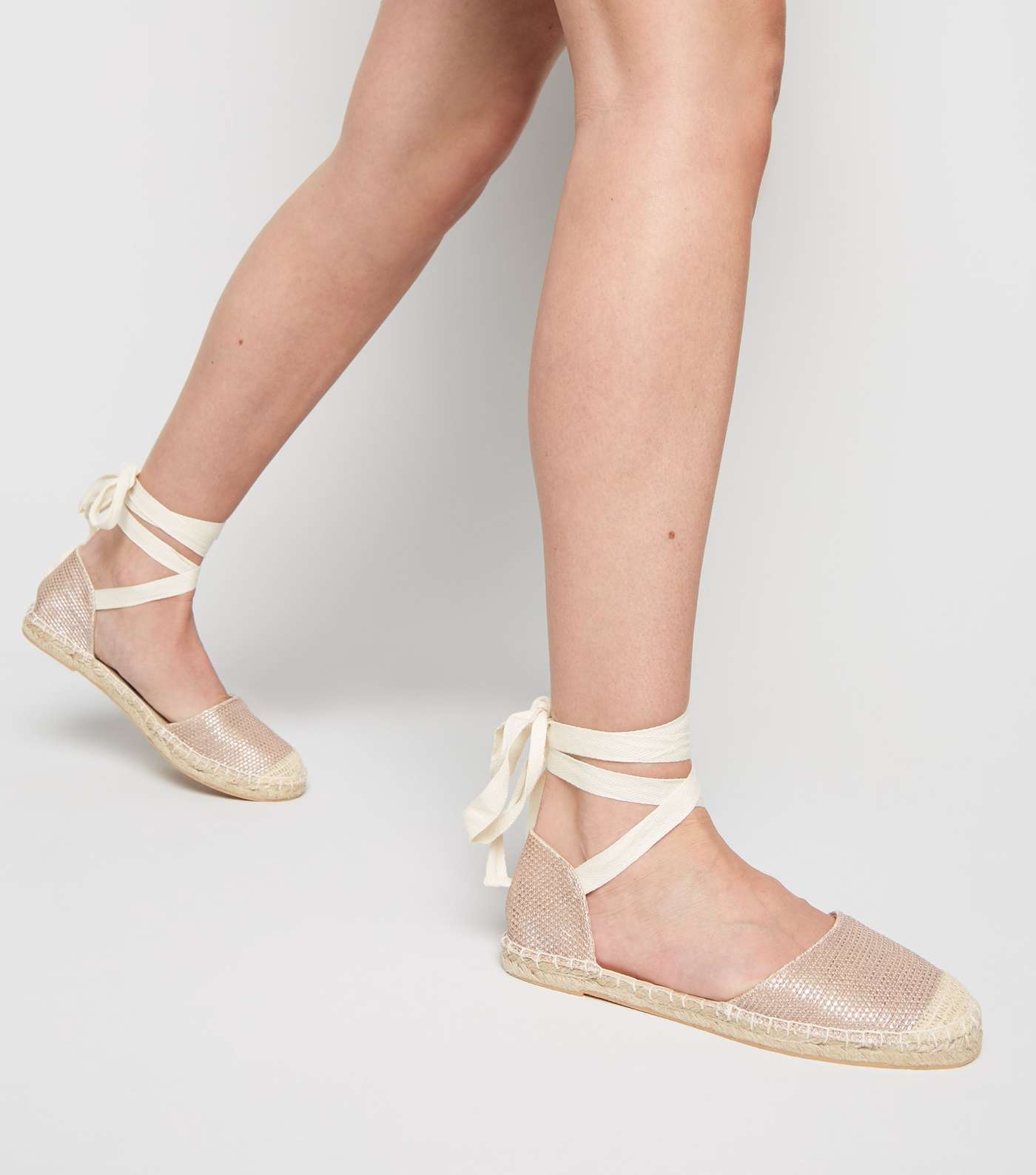Rose Gold Woven Ankle Tie Espadrilles Image 2