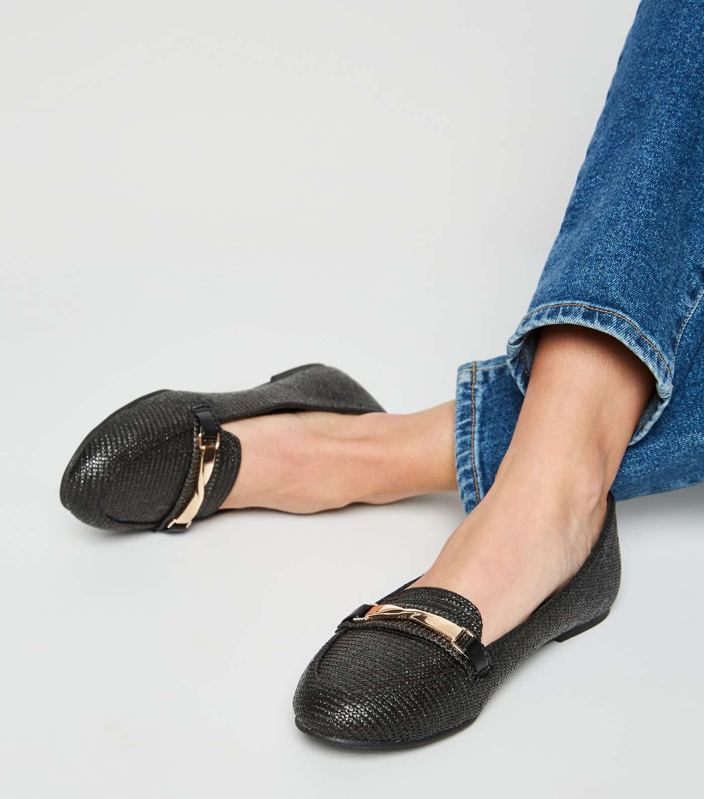Black Woven Twist Bar Front Loafers Image 2