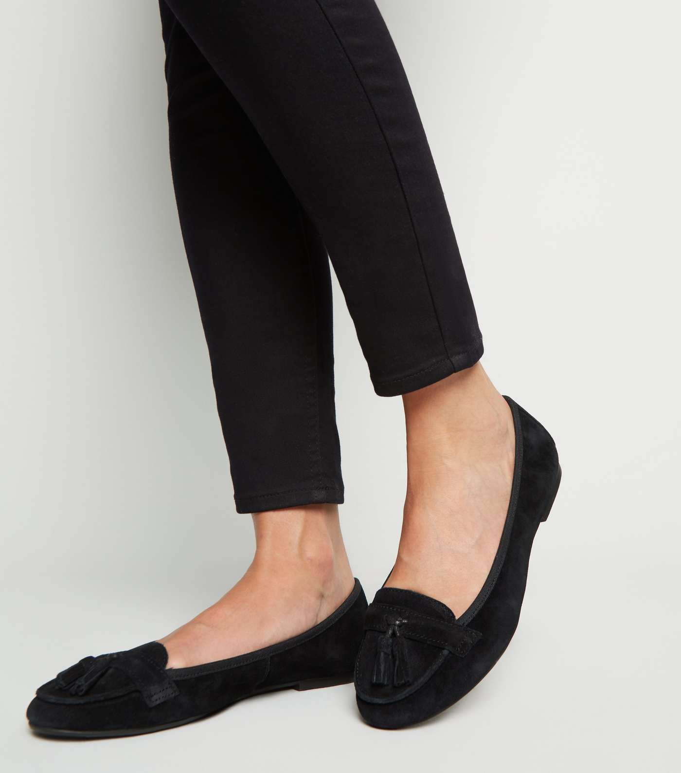 Wide Fit Black Suede Tassel Loafers Image 2
