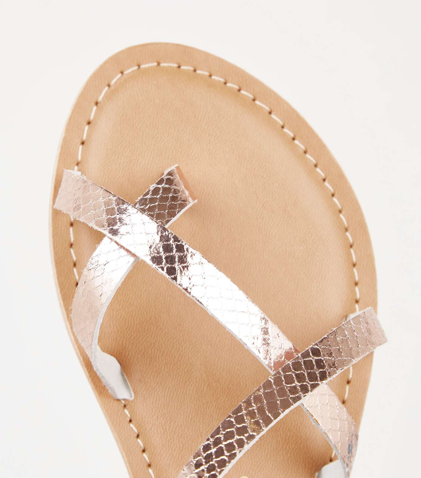 Rose Gold Leather Faux Snake Strappy Sandals Image 3