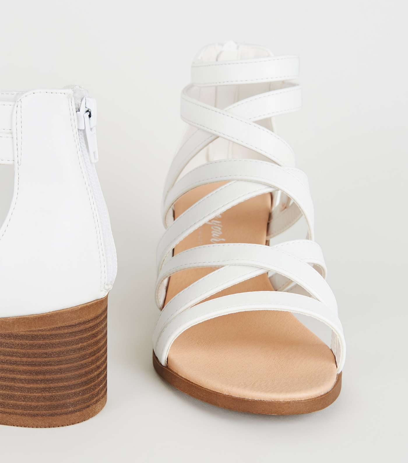 White Leather-Look Strappy Low Heel Sandals Image 4