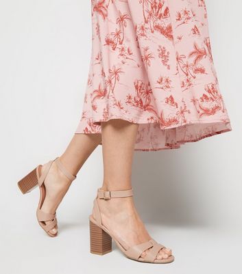 nude pink block heels