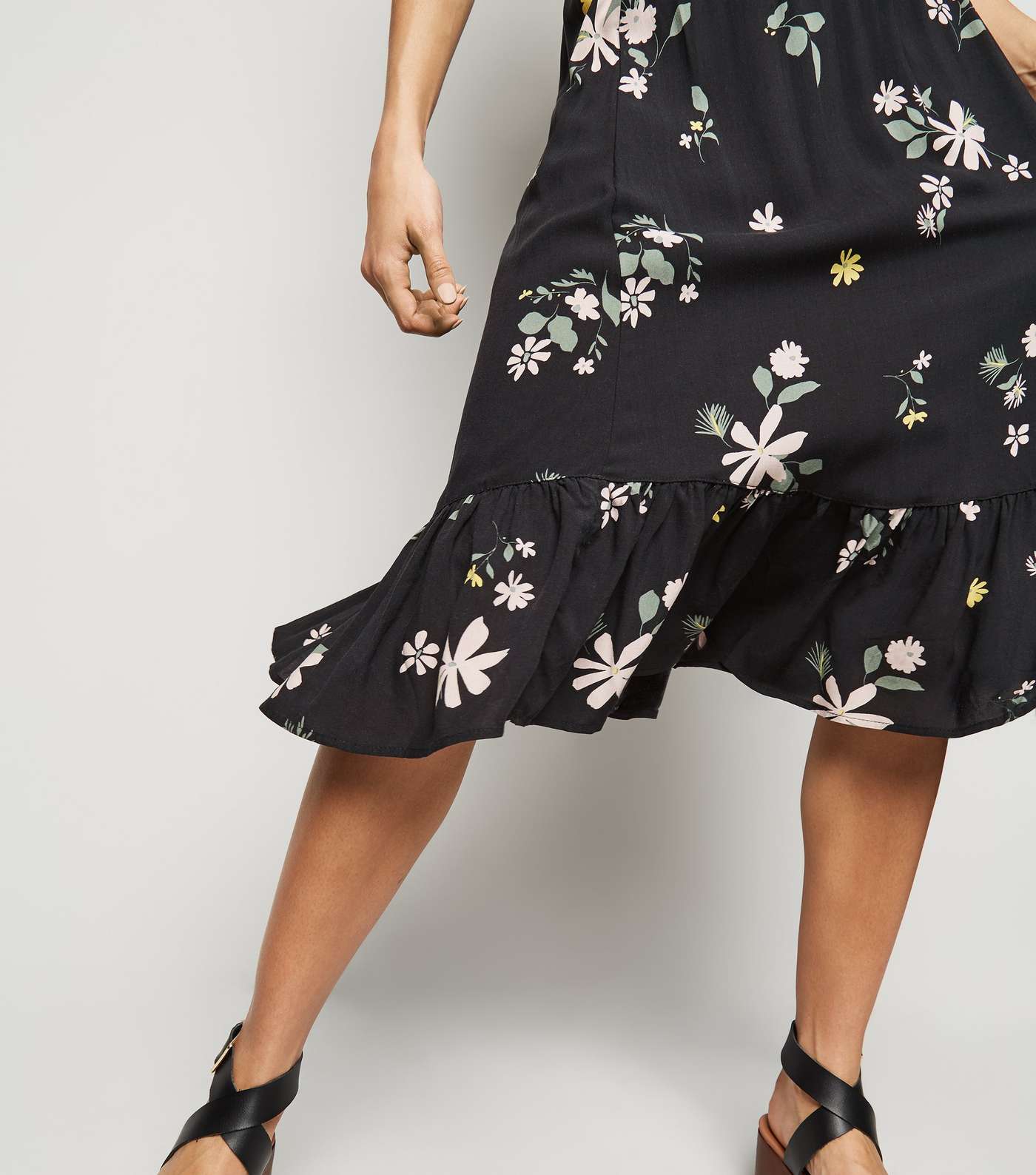 JDY Black Floral Frill Trim Midi Skirt Image 5