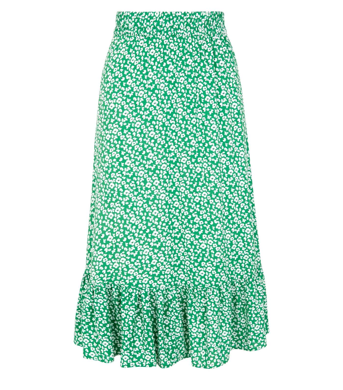 JDY Green Floral Frill Trim Midi Skirt Image 4