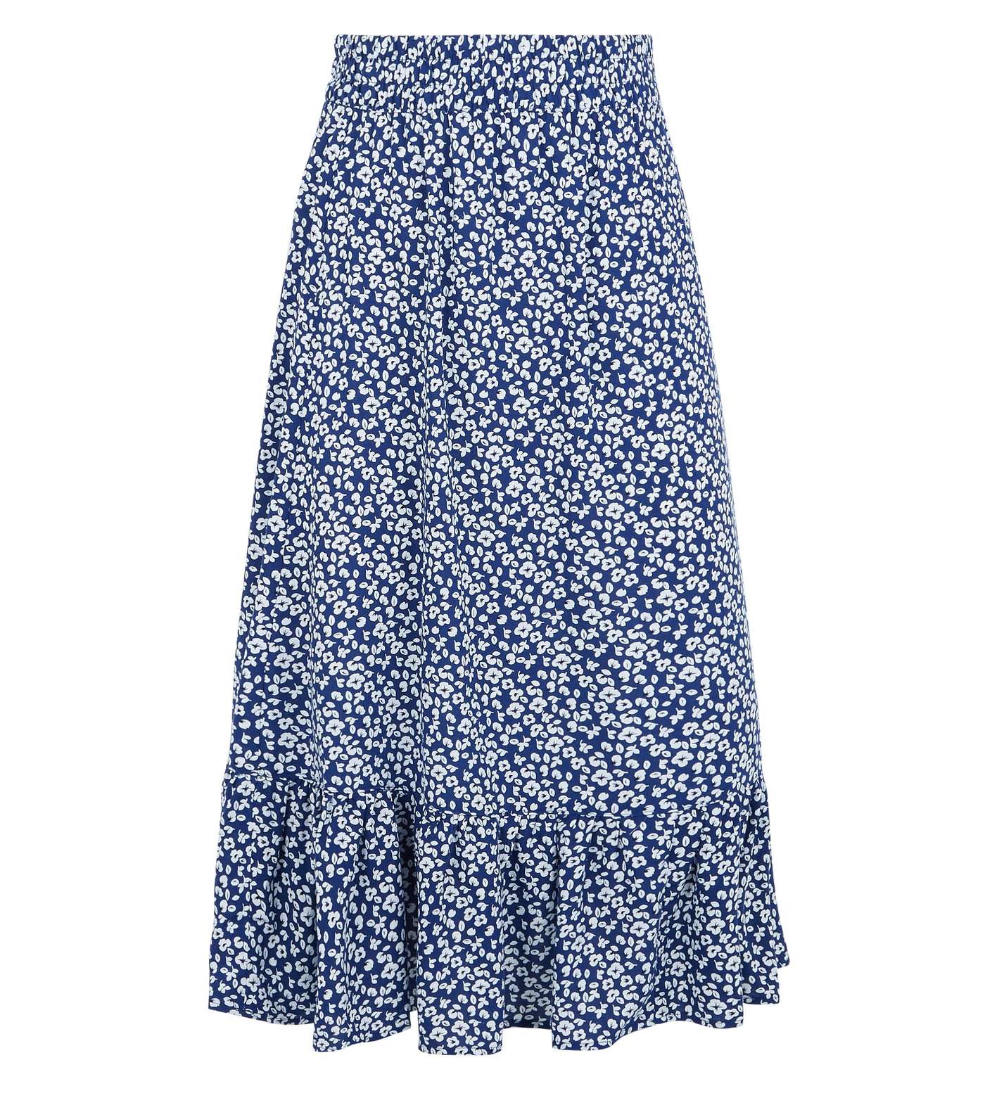 JDY Blue Floral Frill Trim Midi Skirt Image 4