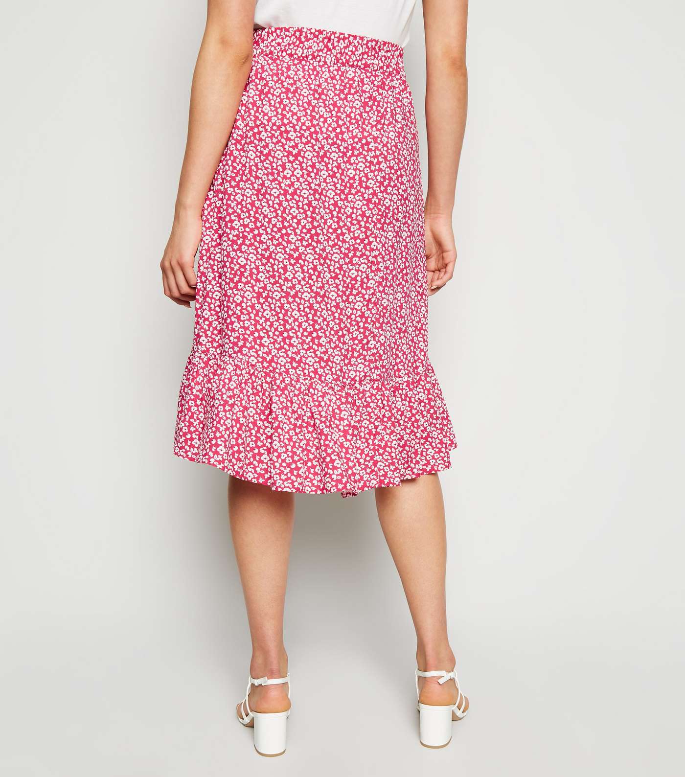 JDY Pink Floral Frill Trim Midi Skirt Image 3
