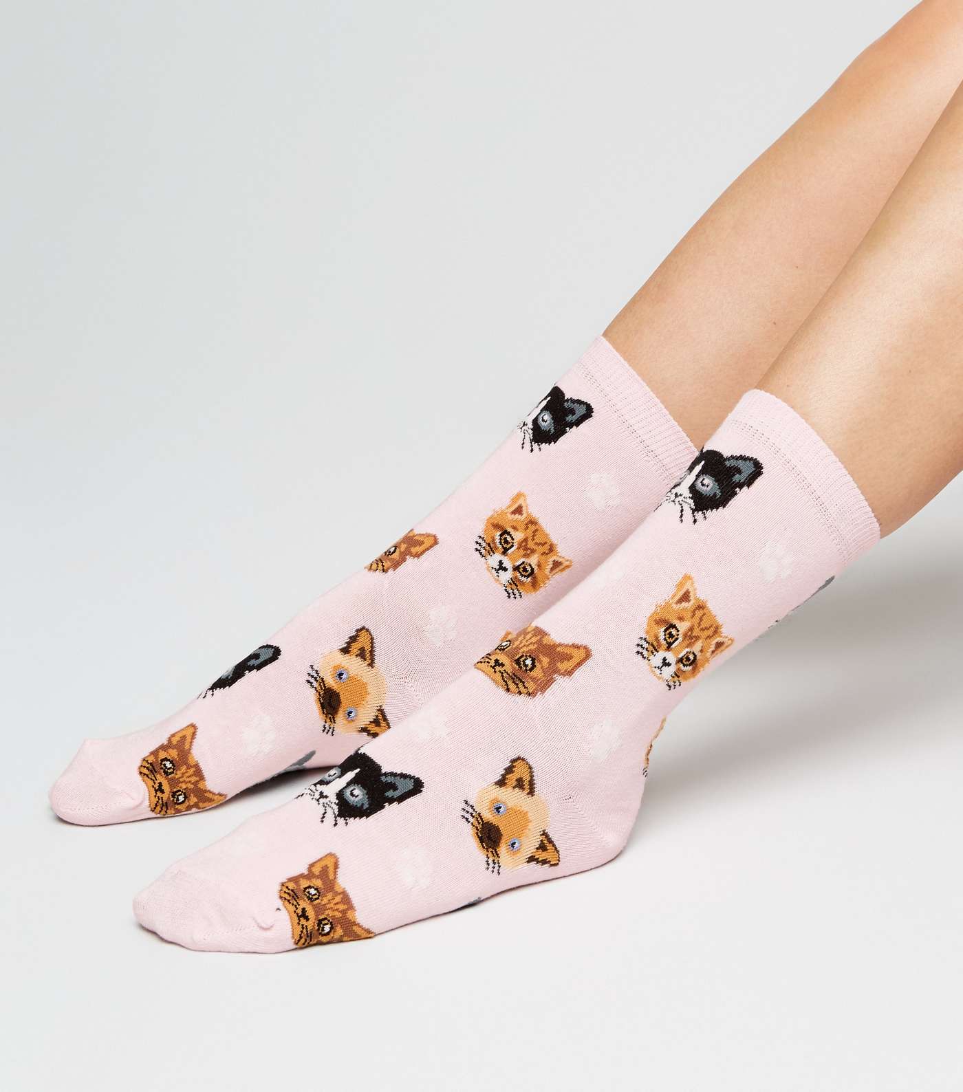 Pink Cat and Paw Pattern Socks Image 2