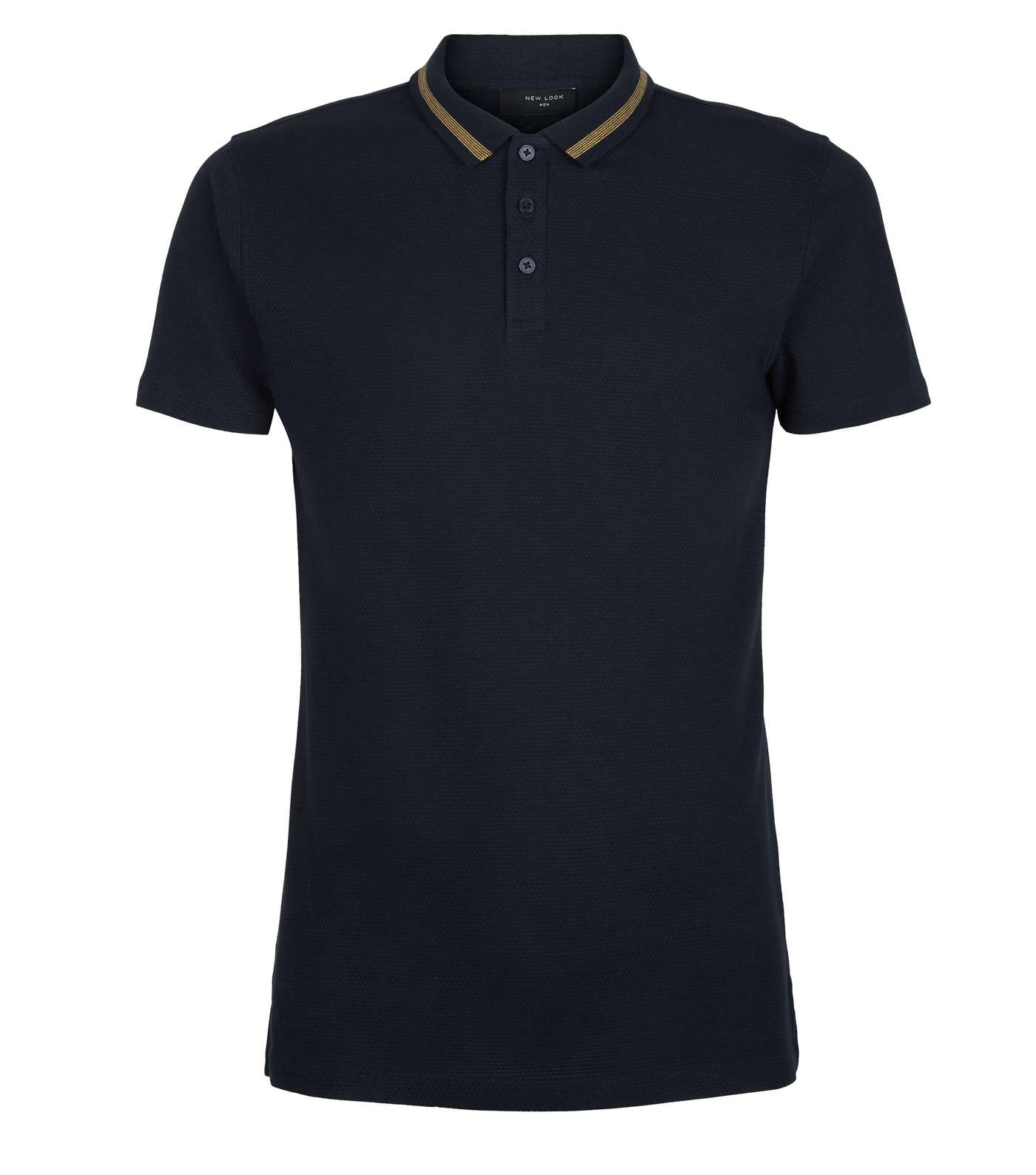 Navy Stripe Collar Muscle Fit Polo Shirt Image 4