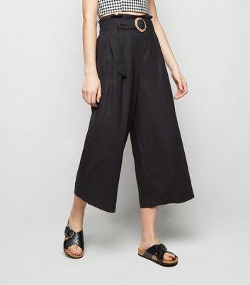 black linen cropped trousers