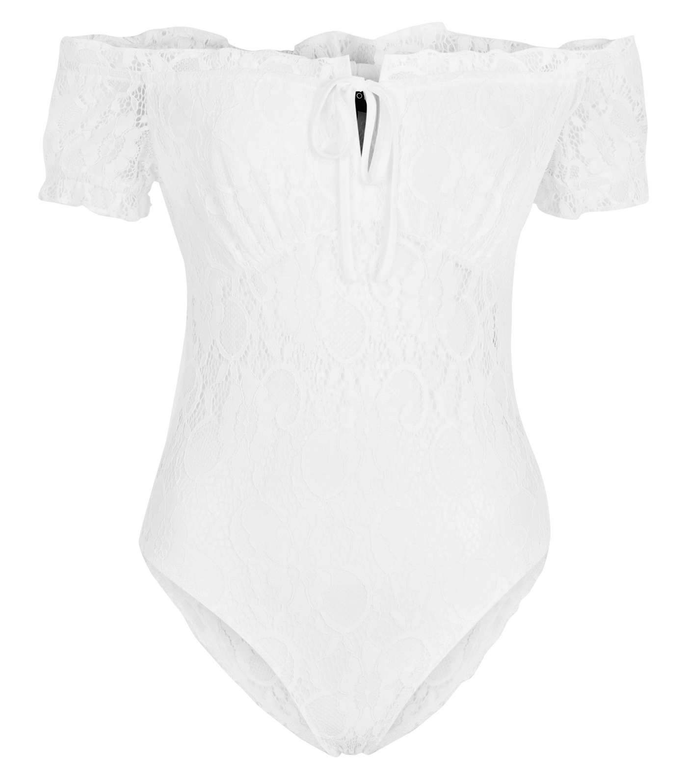 White Lace Tie Front Milkmaid Bodysuit Image 4