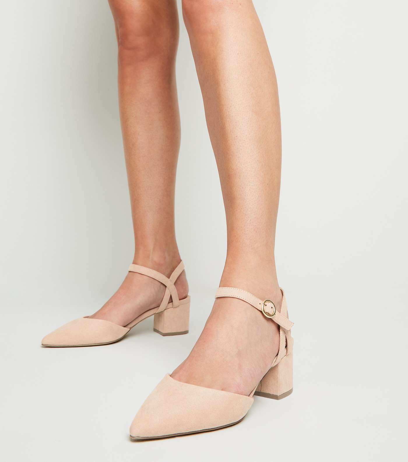 Wide Fit Nude Suedette Low Heel Courts Image 2