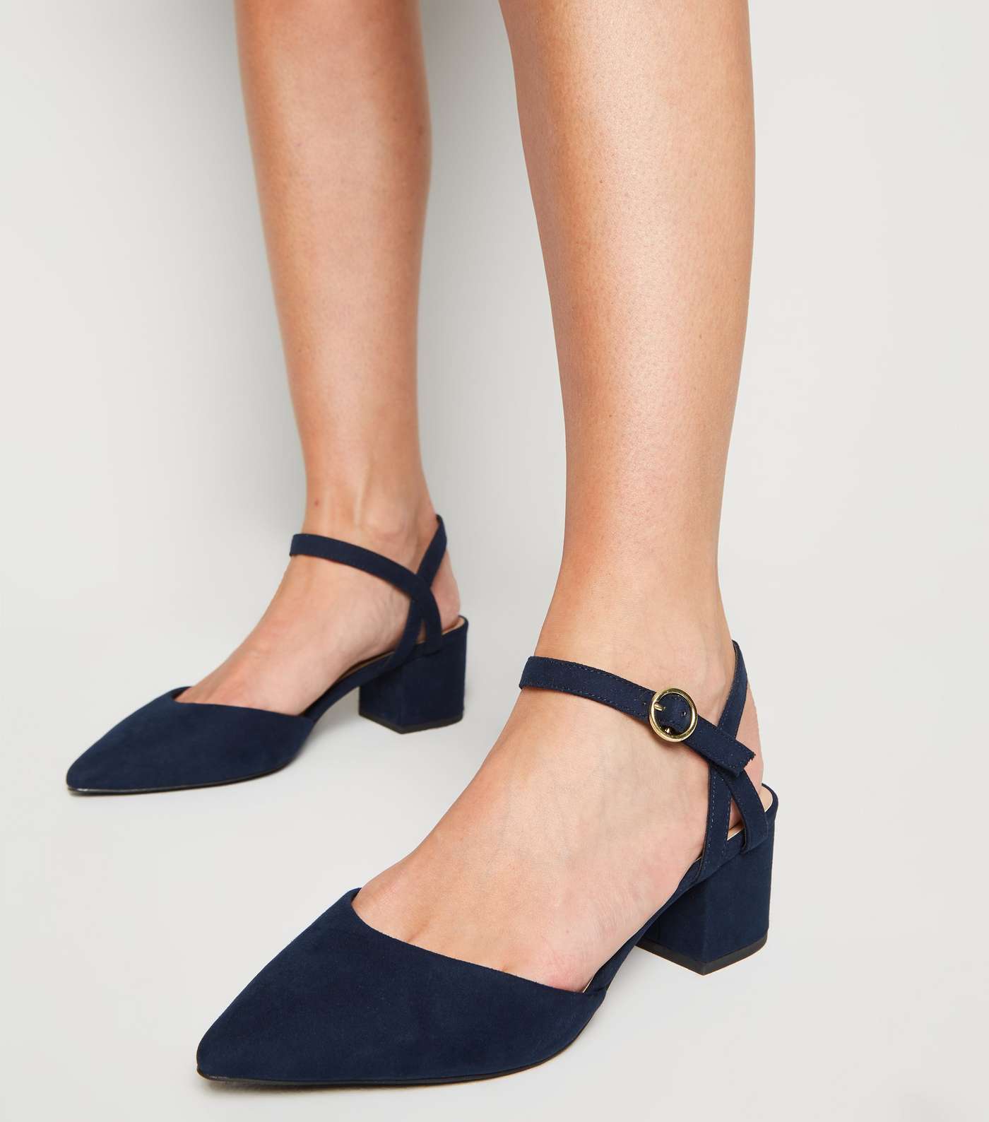 Wide Fit Navy Suedette Low Heel Courts Image 2