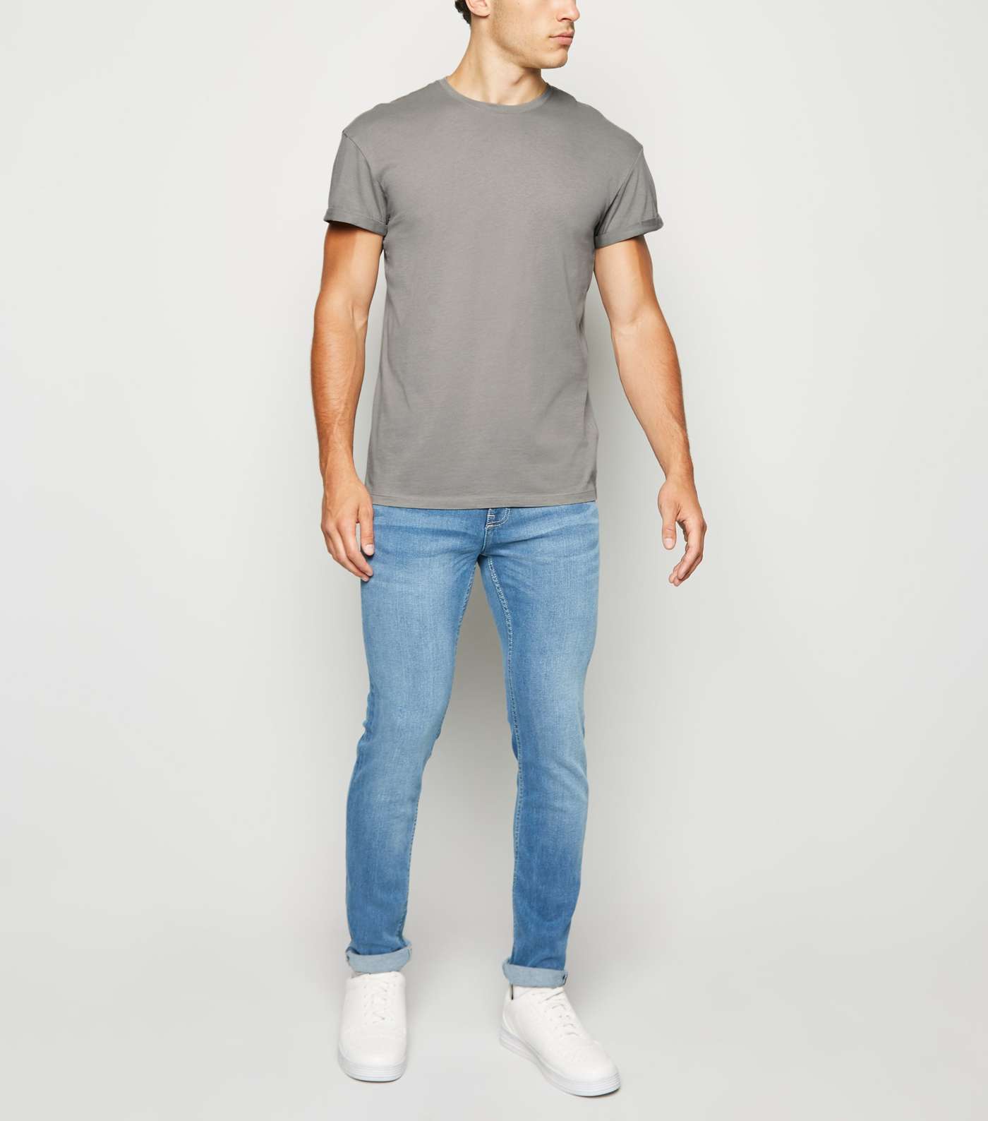 Pale Grey Short Roll Sleeve T-Shirt Image 2
