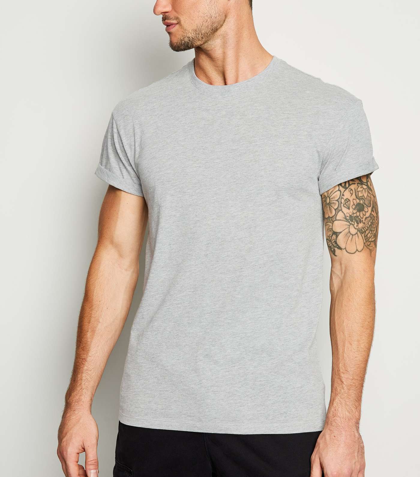Grey Marl Short Roll Sleeve T-Shirt