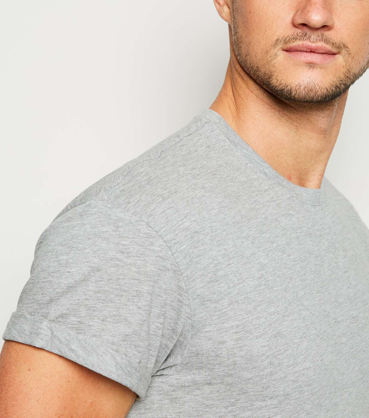 Grey Marl Short Roll Sleeve T-Shirt Image 3