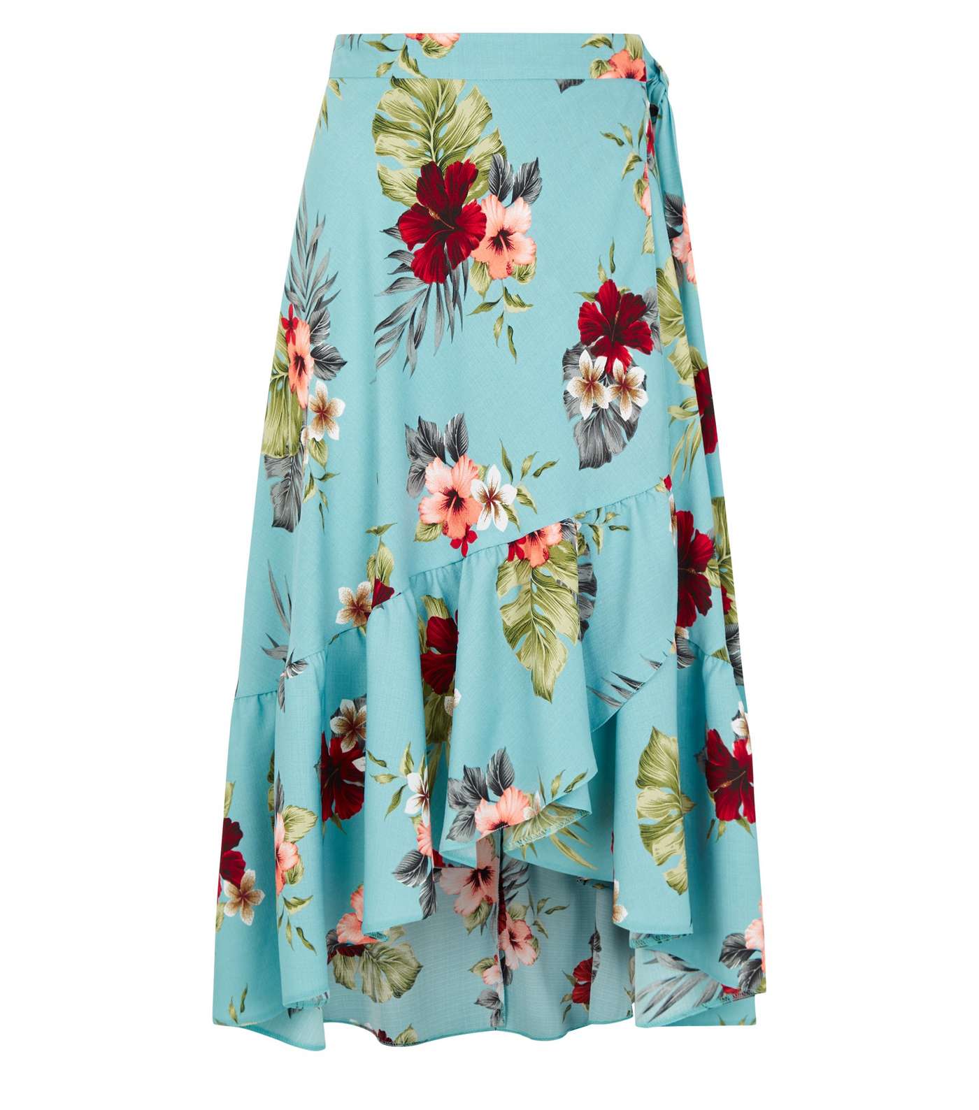Blue Floral Ruffle Hem Wrap Midaxi Skirt Image 3