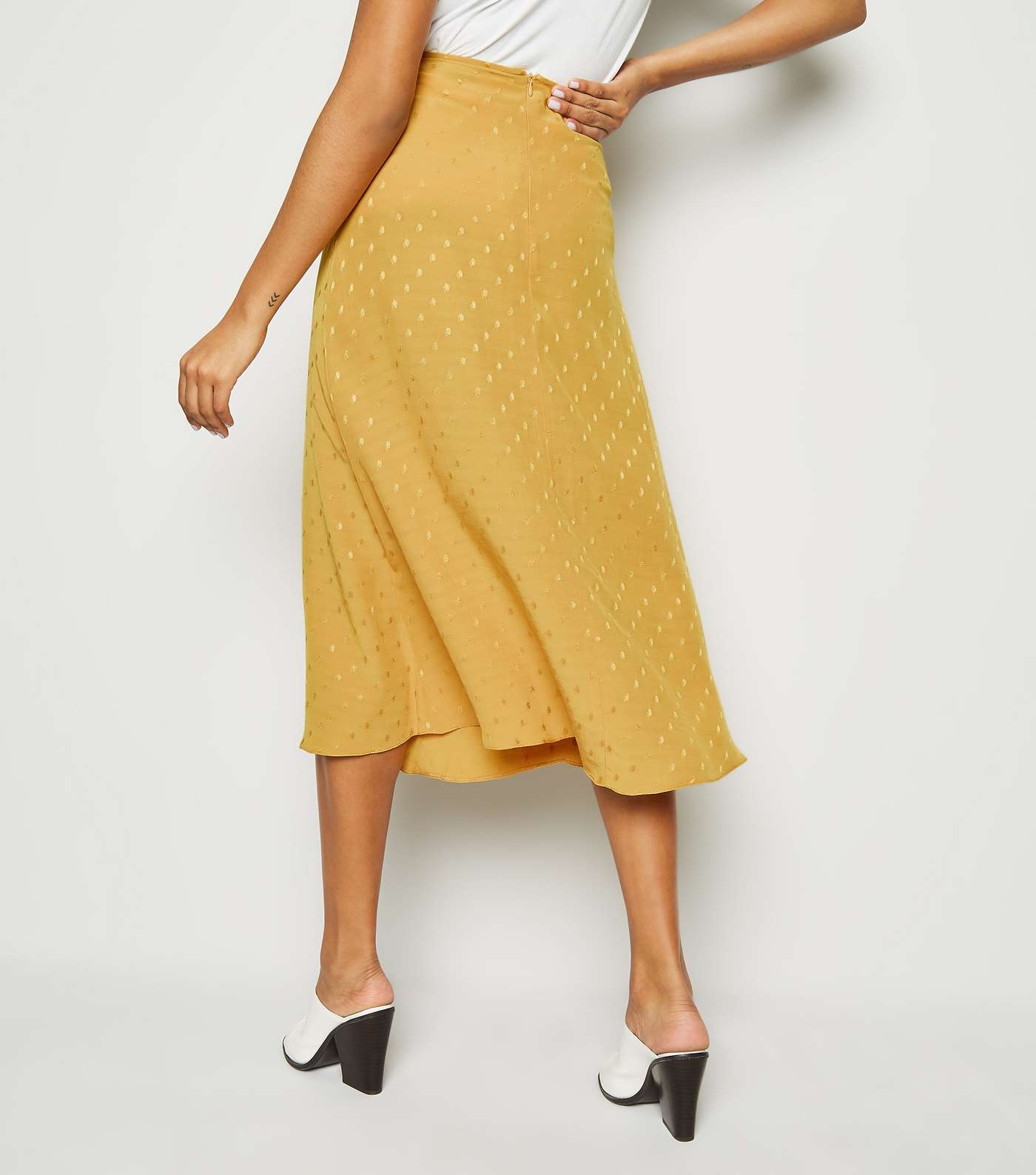 Mustard Spot Jacquard Side Split Midi Skirt Image 3