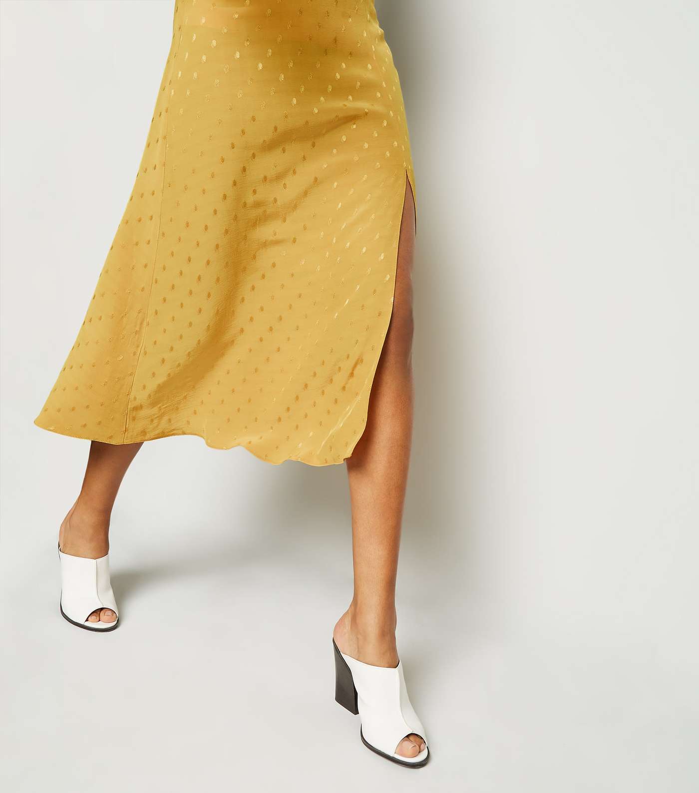 Mustard Spot Jacquard Side Split Midi Skirt Image 5