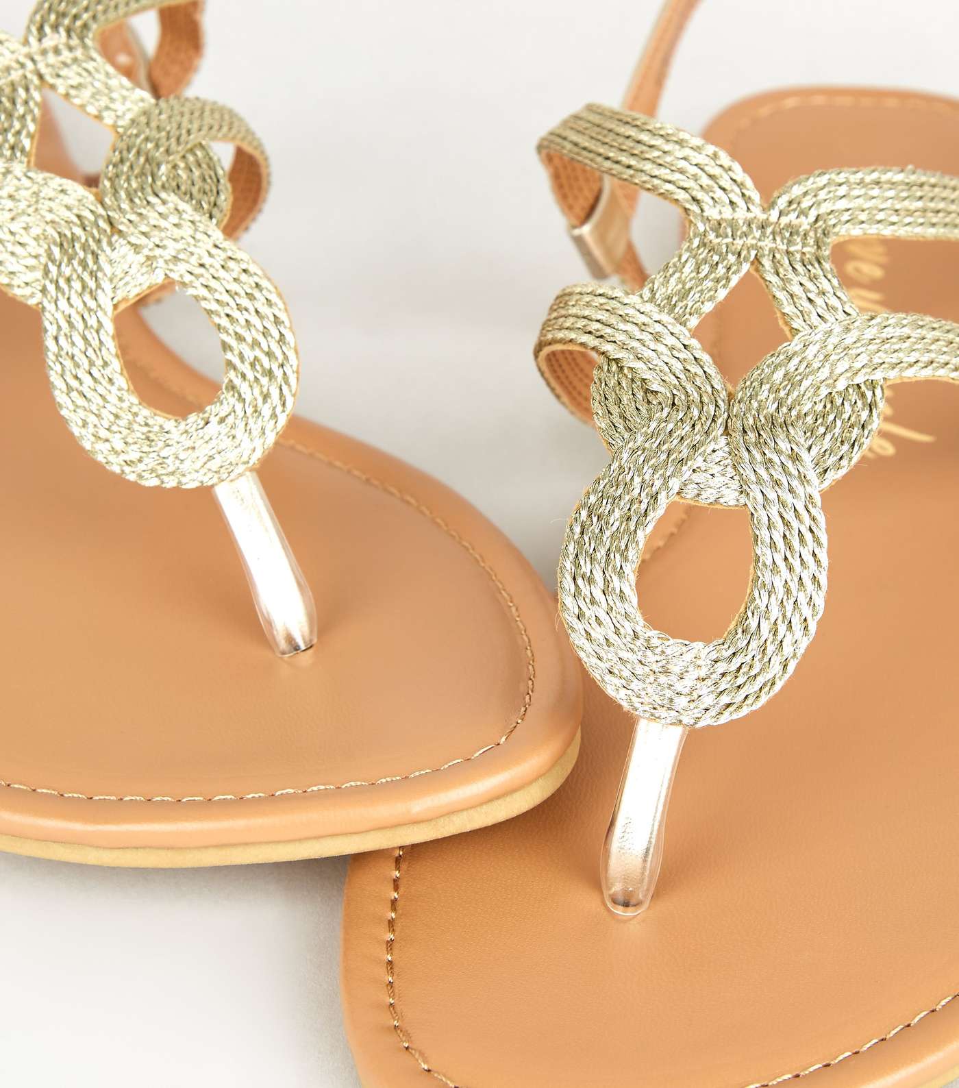 Wide Fit Gold Woven Strap Flat Sandals Image 4