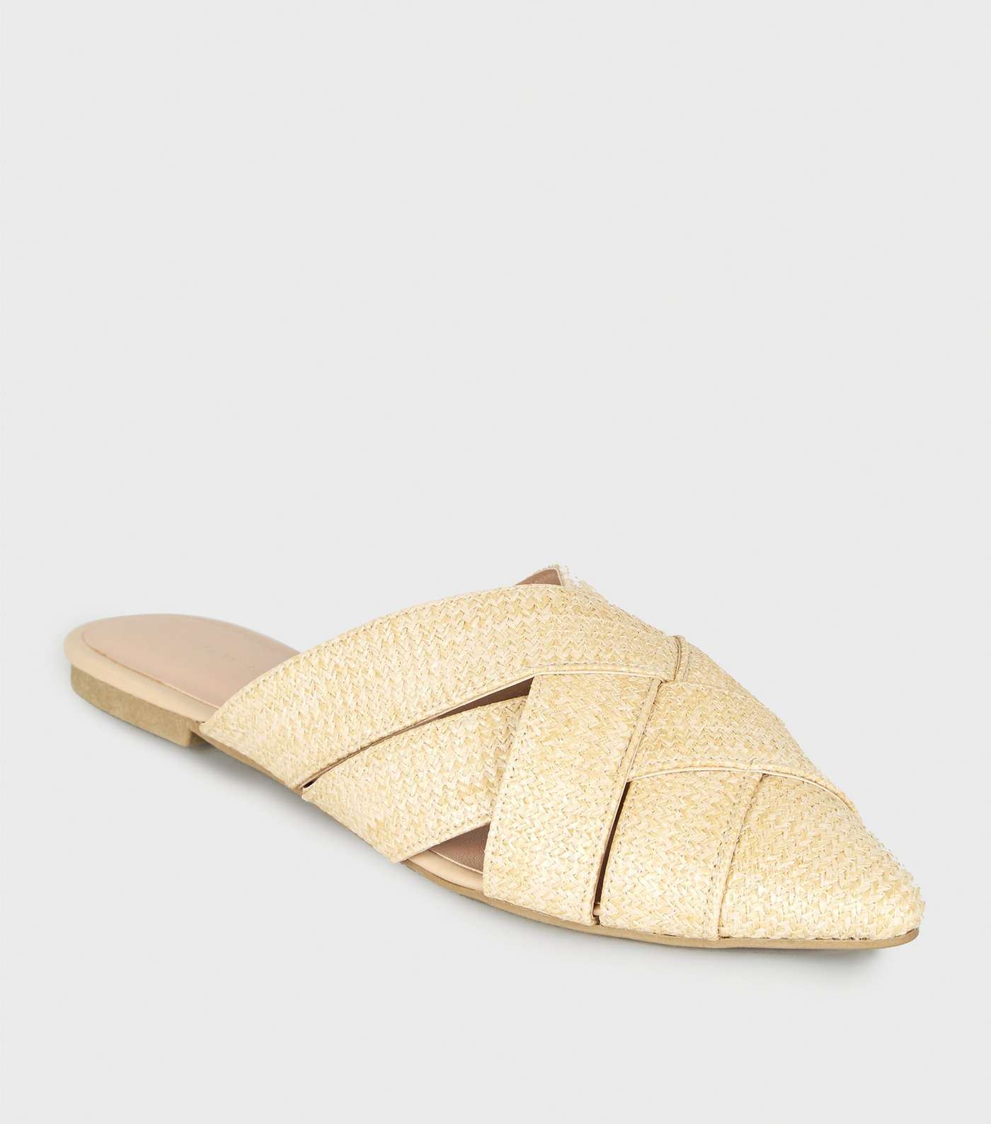 Off White Straw Effect Pointed Mules