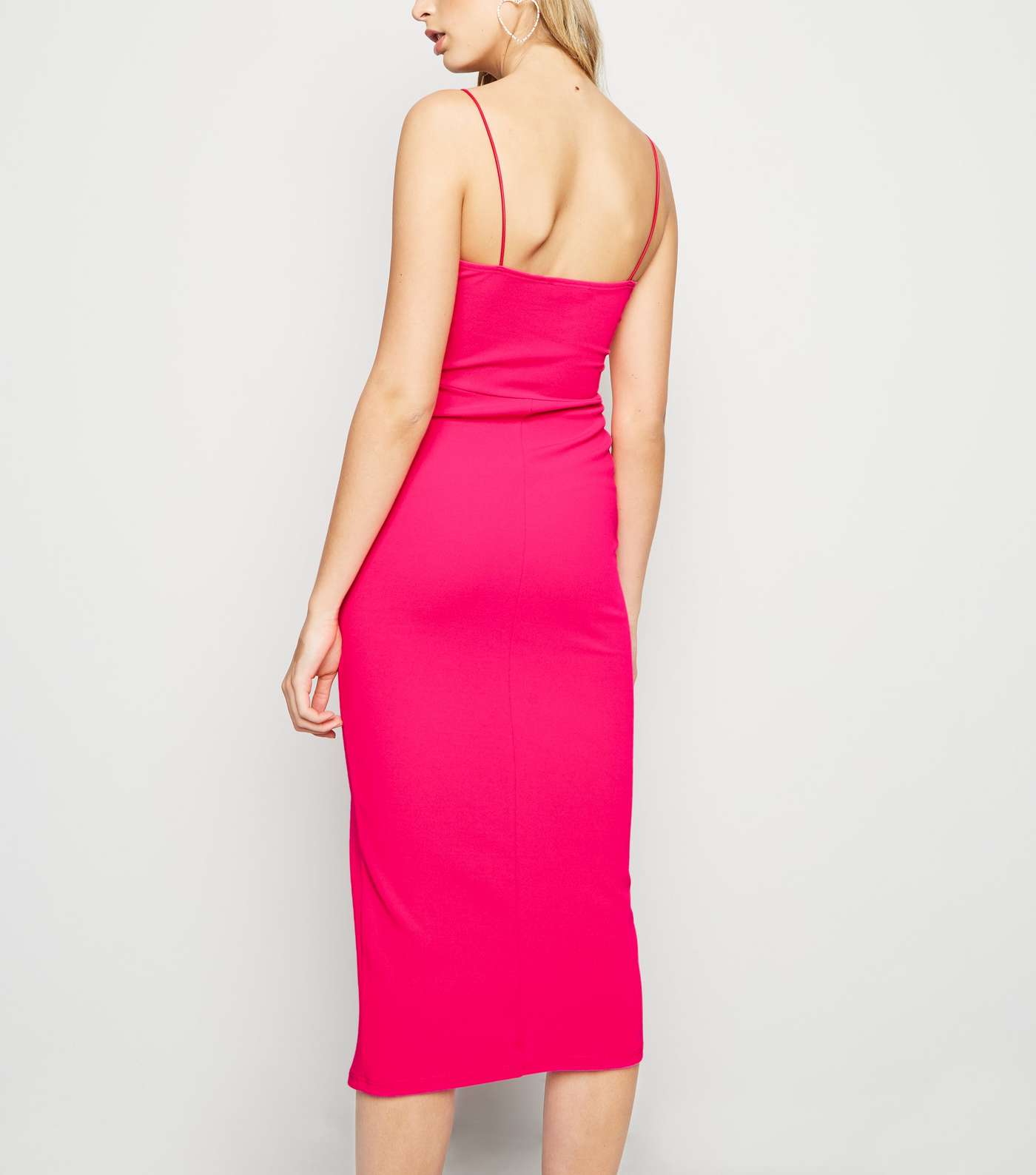 Bright Pink Bustier Split Hem Bodycon Dress Image 3