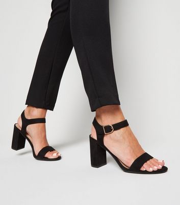 black block heels with strap