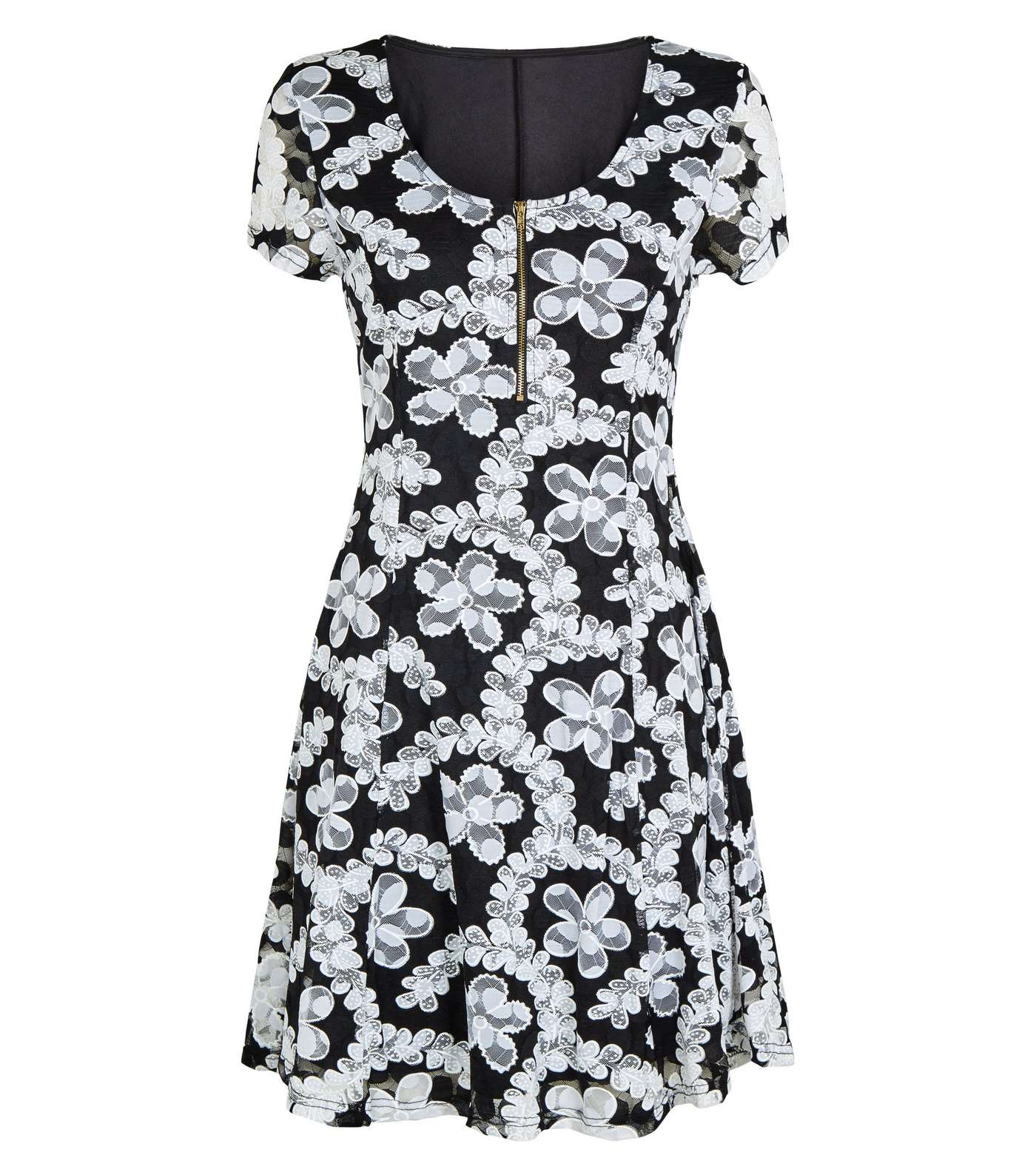 Apricot Black Lace Zip Front Dress Image 4