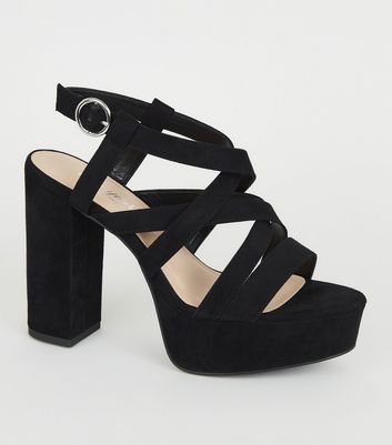 Black Suedette Strappy Platform Heels 