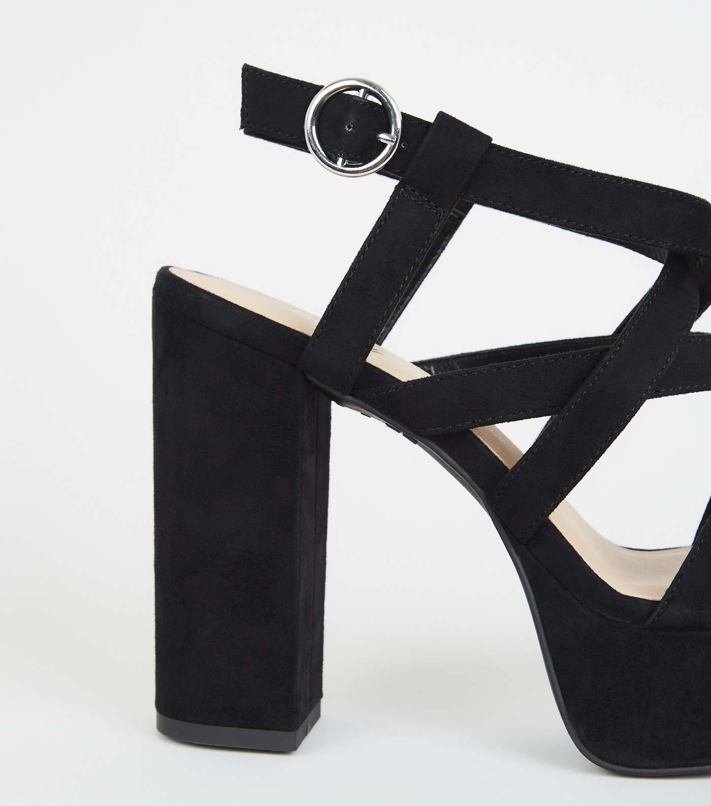 Black Suedette Strappy Platform Heels Image 3