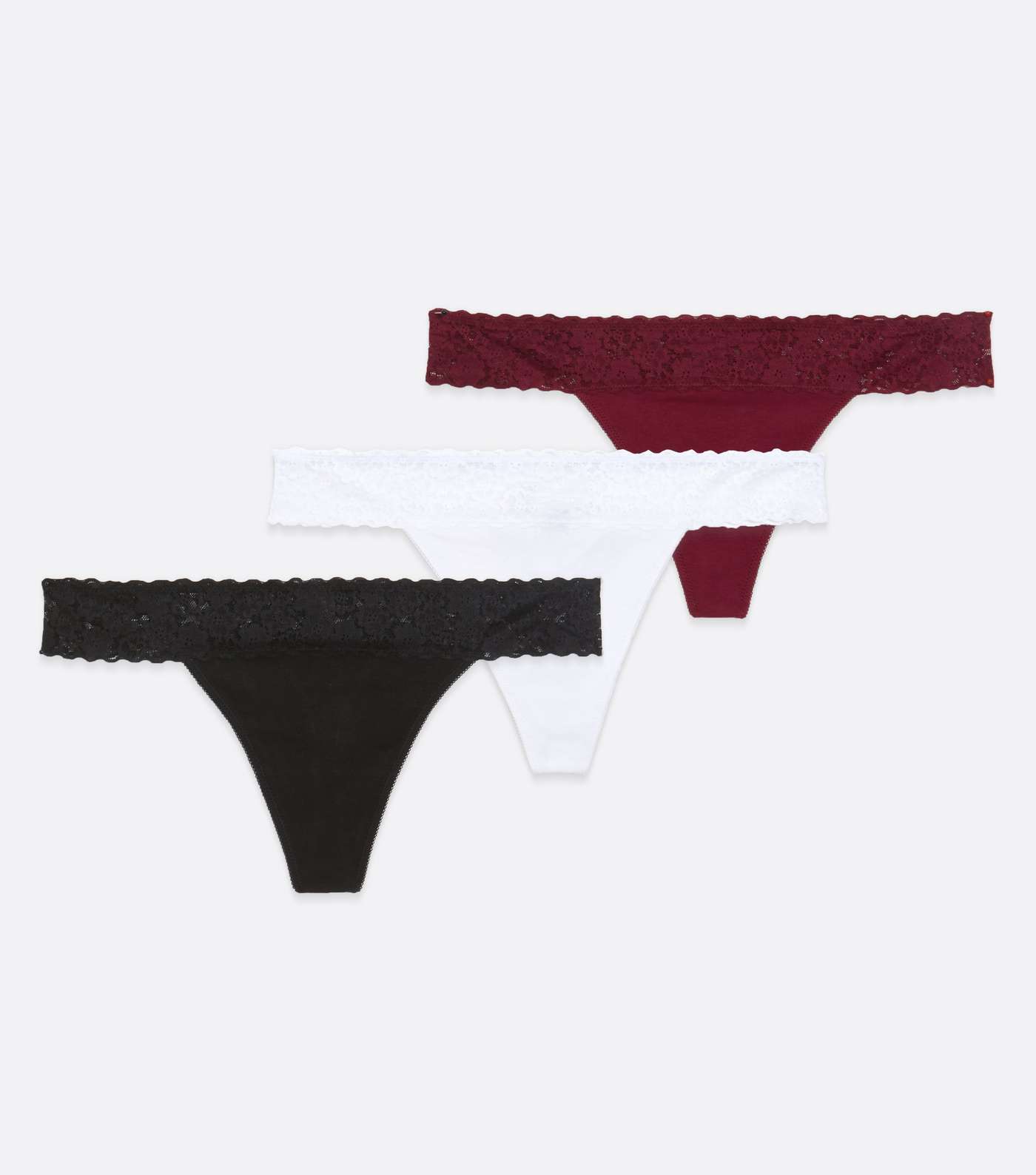 3 Pack Burgundy Black and White Lace Waist Thongs Image 5