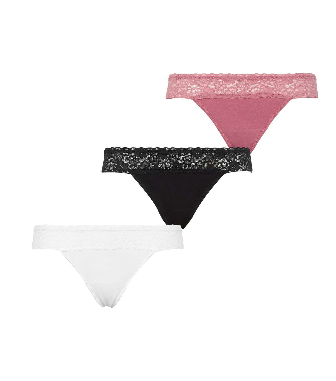3 Pack Multicoloured Lace Waist Thongs Image 3