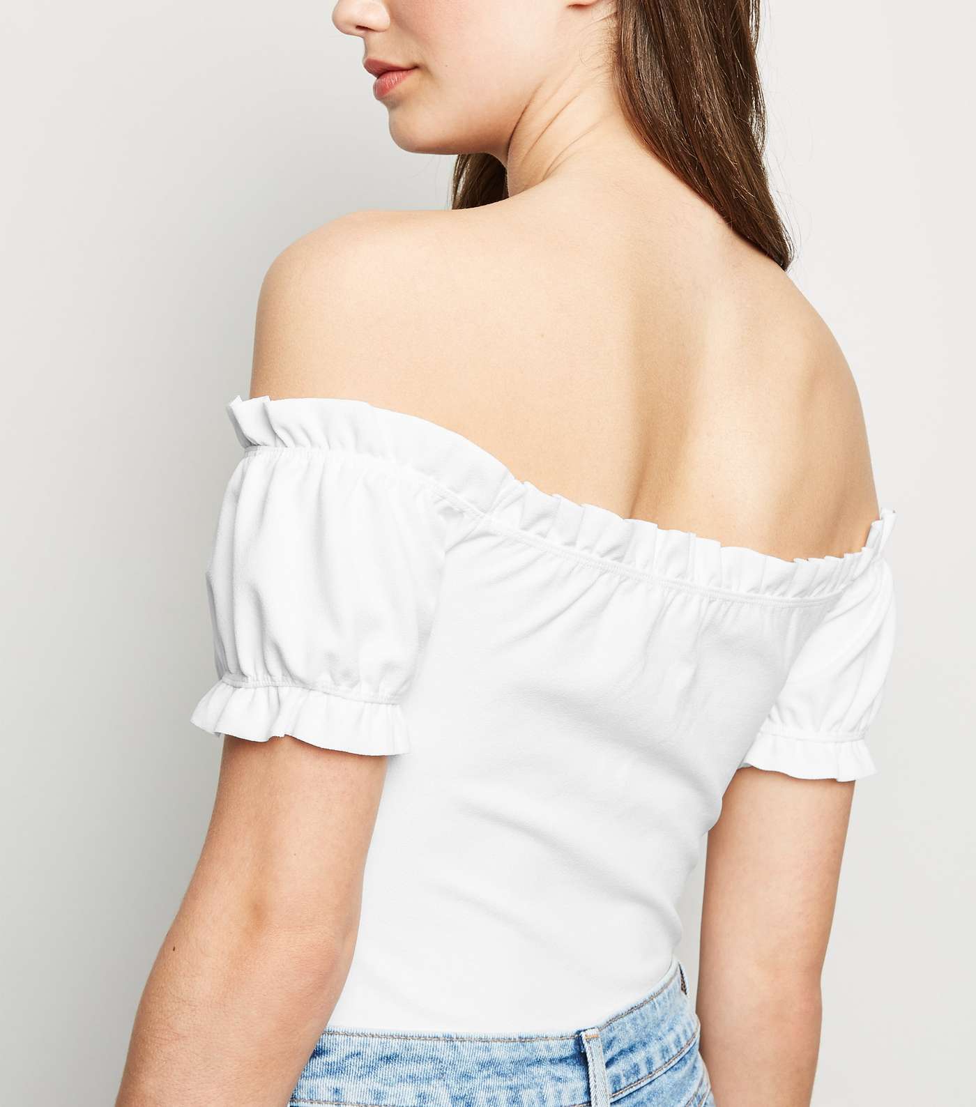 White Bow Front Bardot Crop Top Image 3