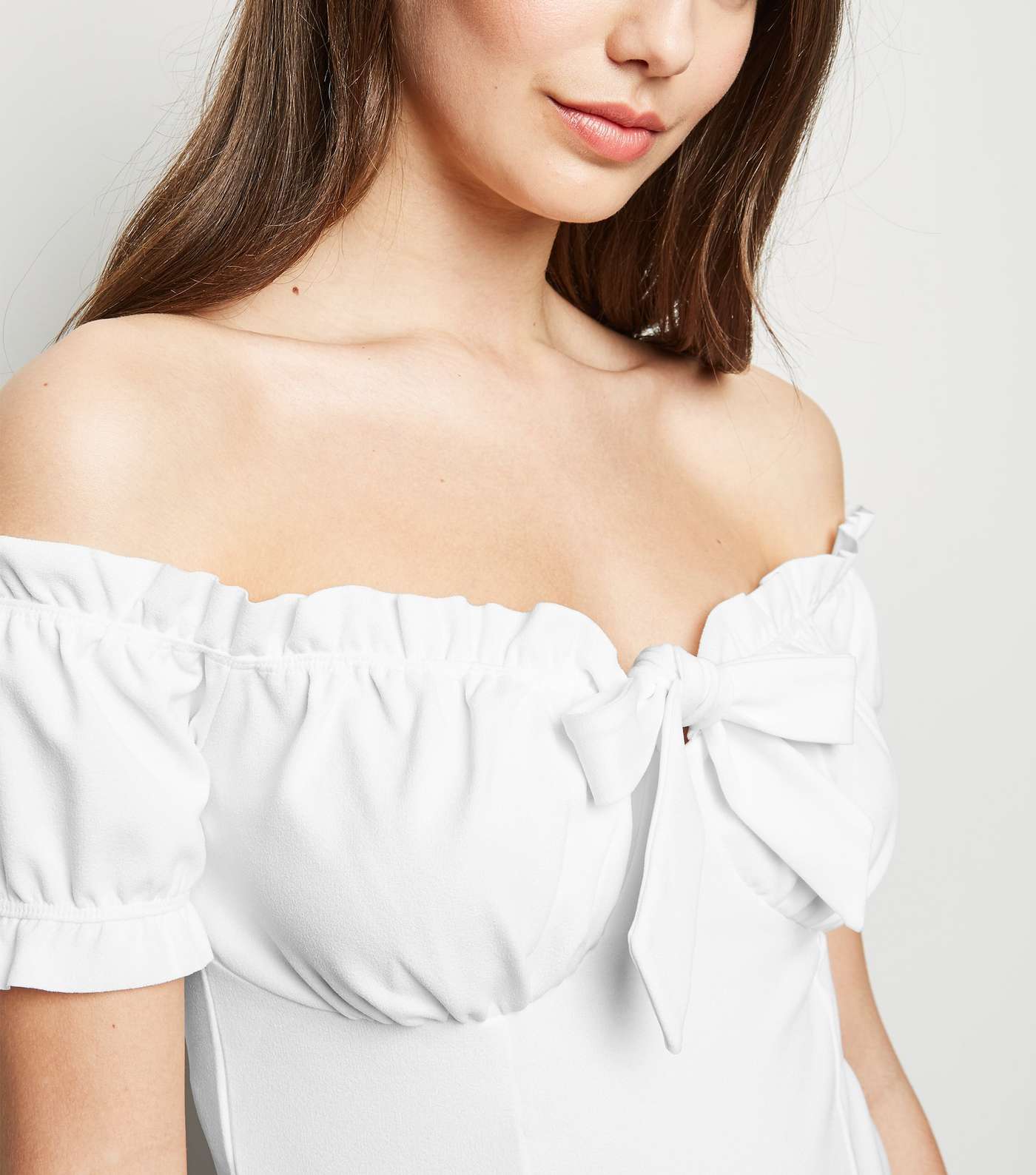 White Bow Front Bardot Crop Top Image 5