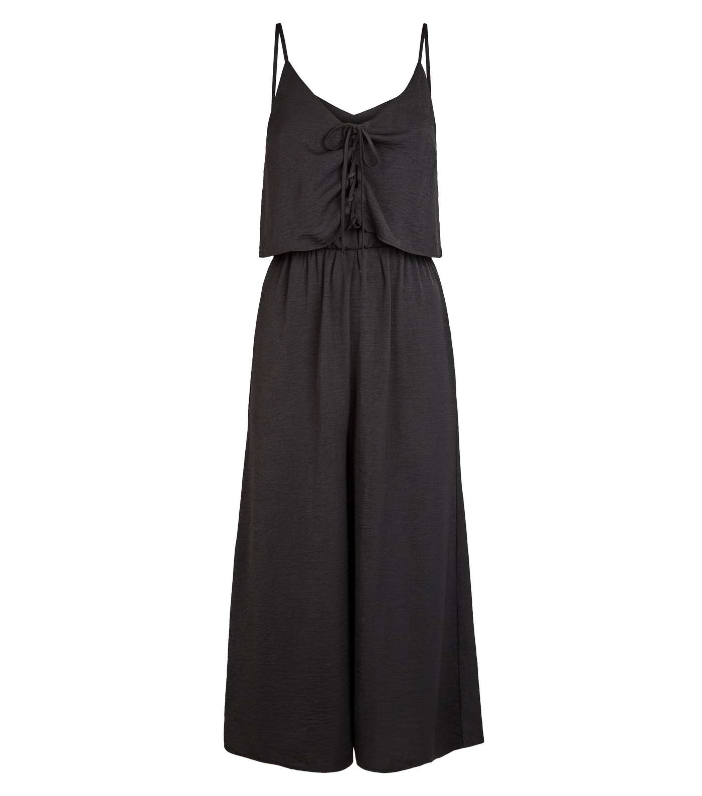 Black Lace Up Layered Culotte Jumpsuit Image 4