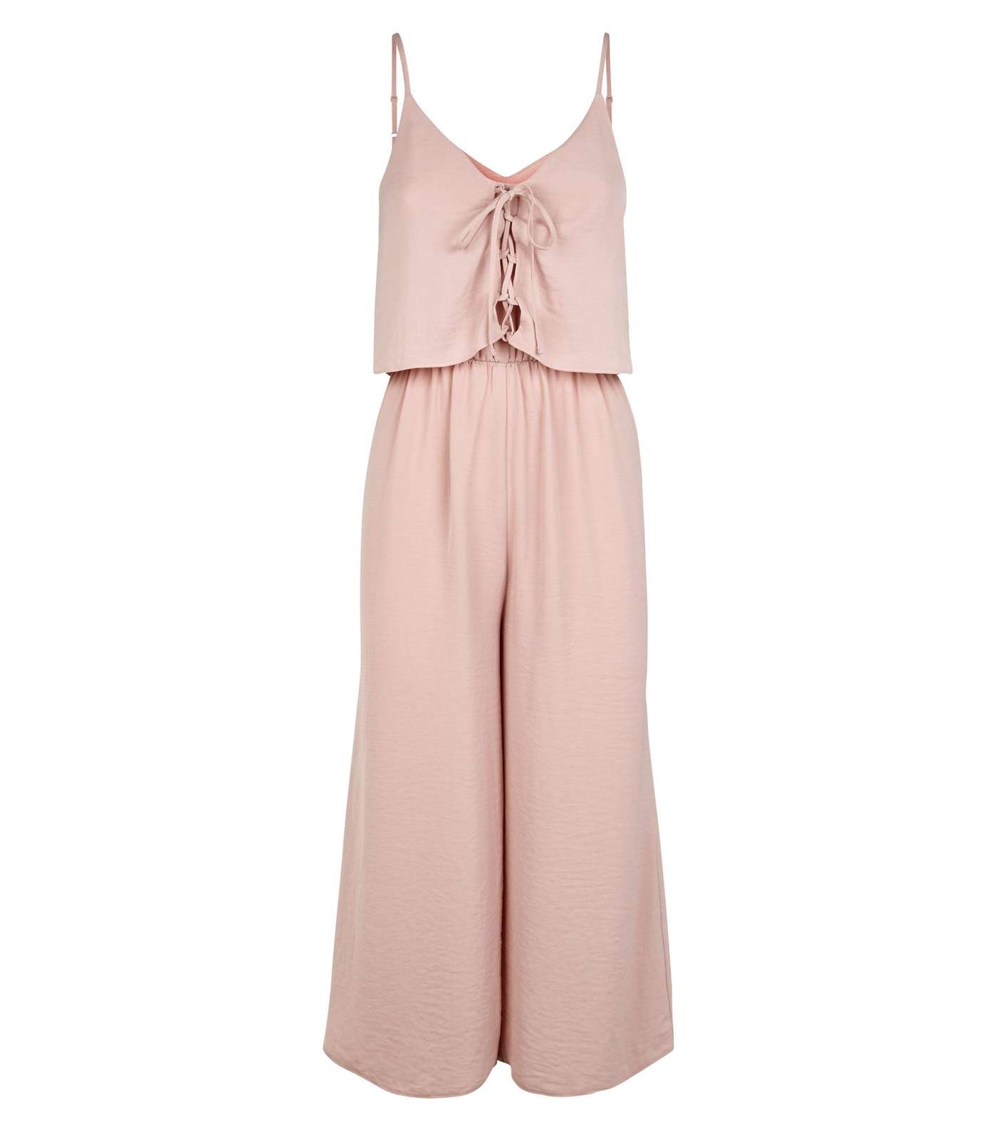 Pink Lace Up Layered Culotte Jumpsuit Image 4