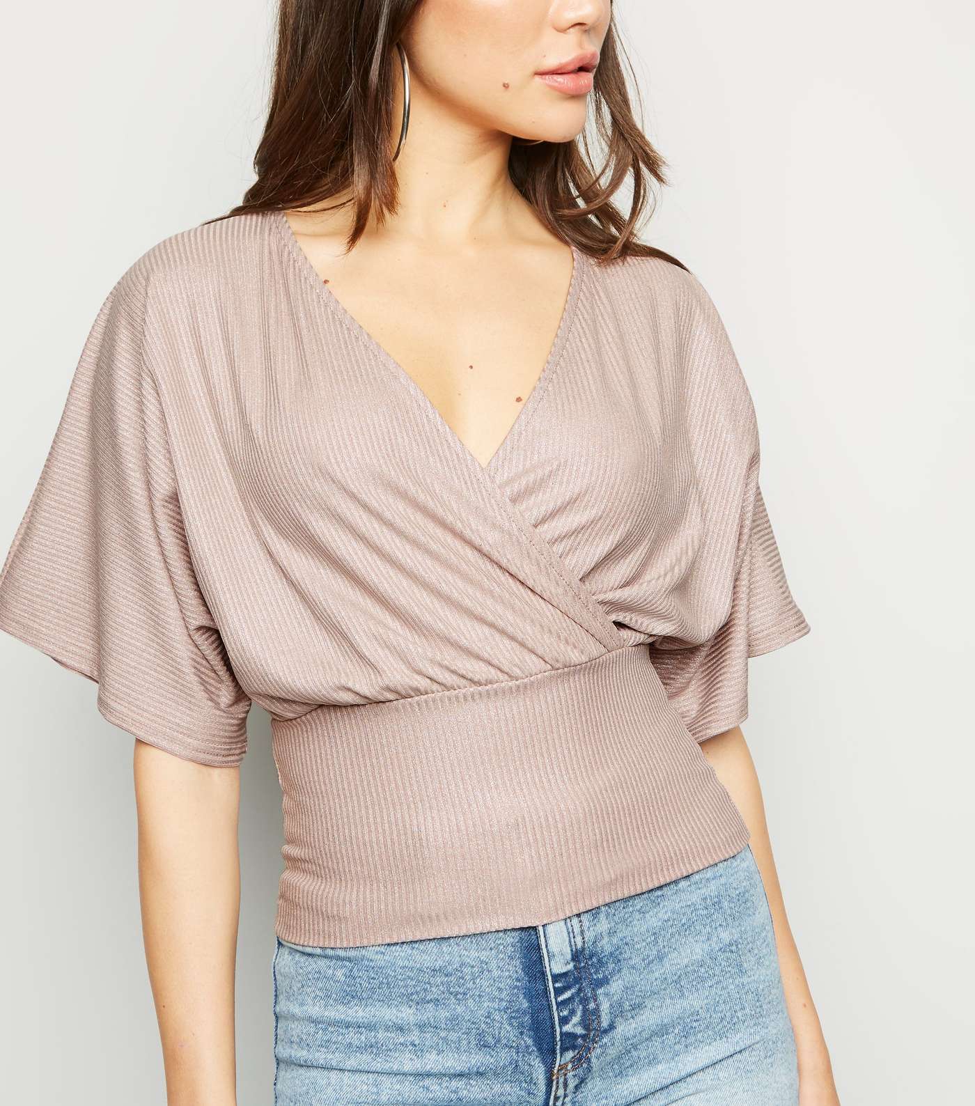Pale Pink Glitter Wrap Front Top