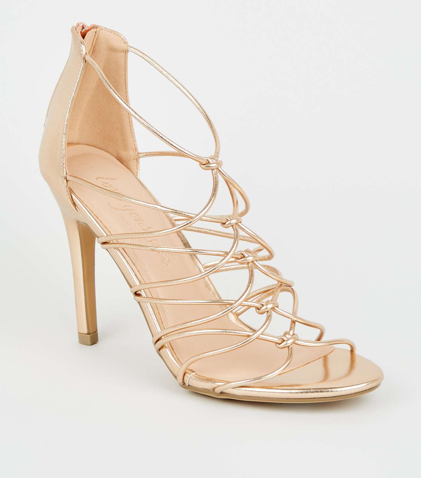 Rose Gold Knot Front Strappy Stiletto Heels