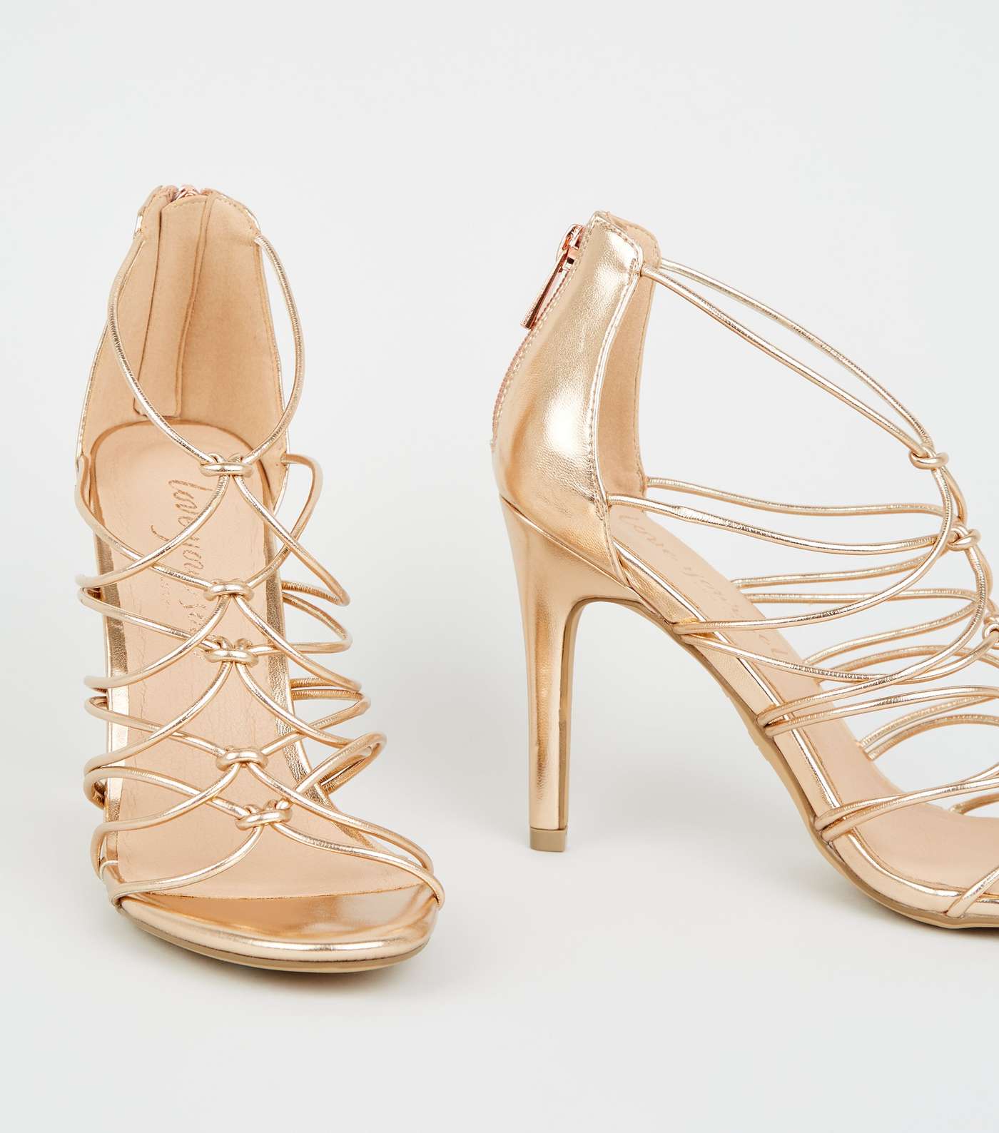 Rose Gold Knot Front Strappy Stiletto Heels Image 3