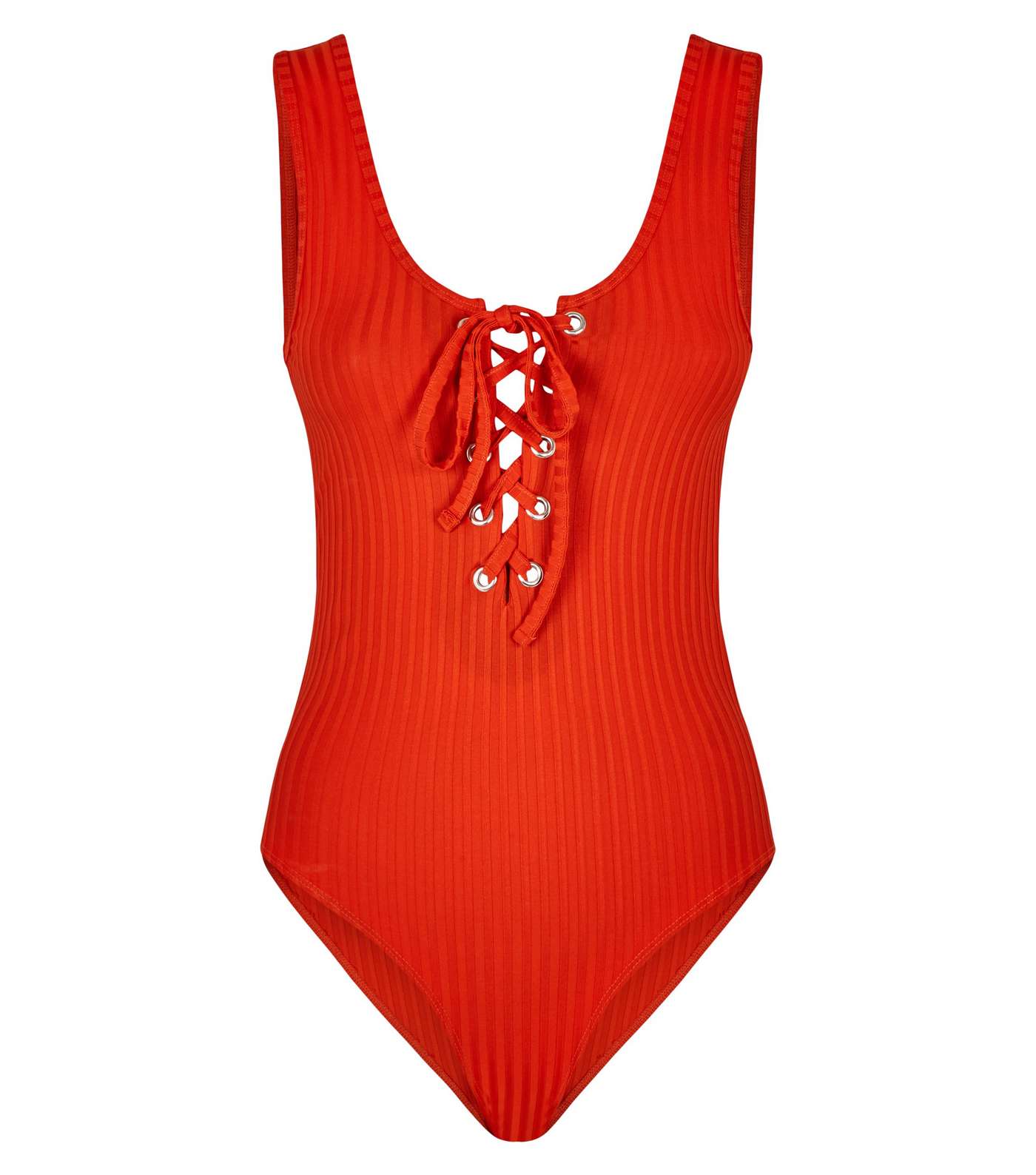 Red Lace Up Front Bodysuit Image 4
