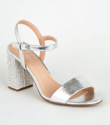 Wide Fit Silver Diamanté 2 Part Heels 