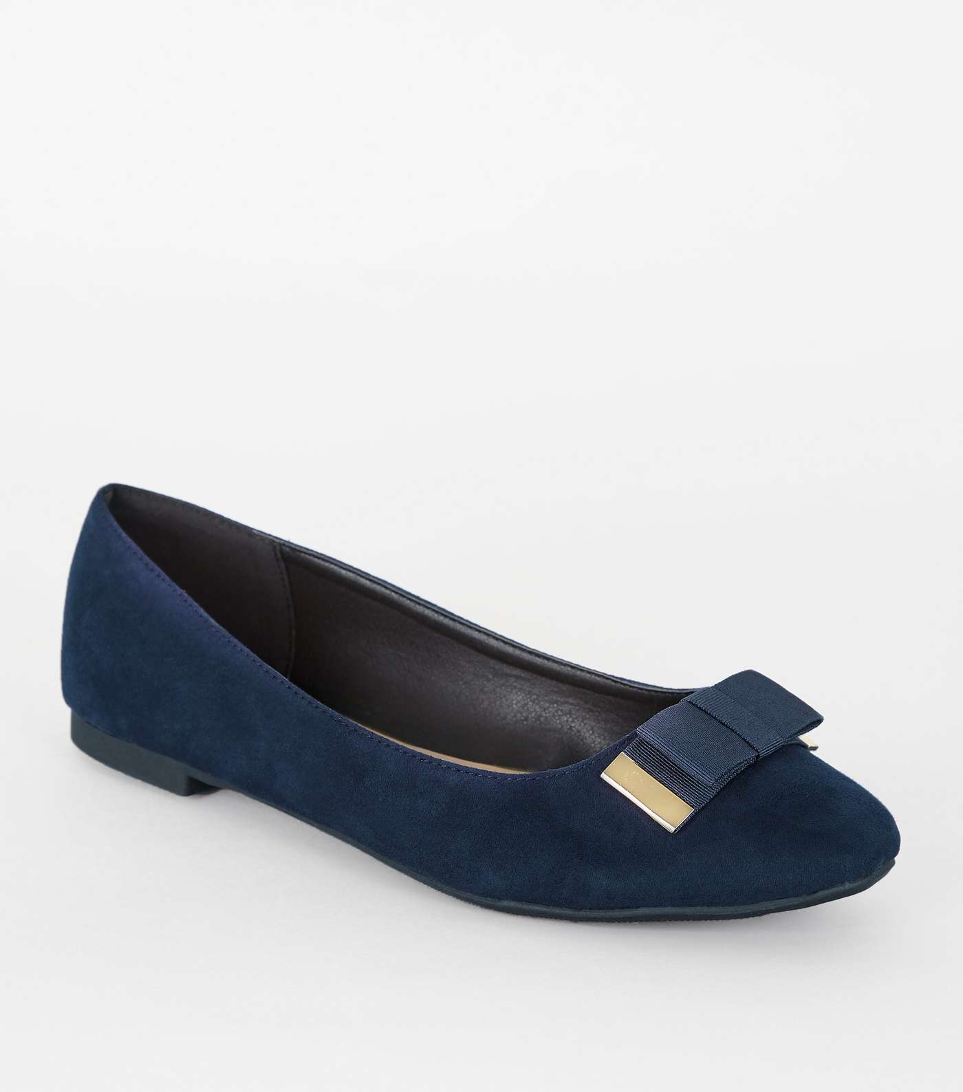 Wide Fit Navy Bow Ballet Pumps