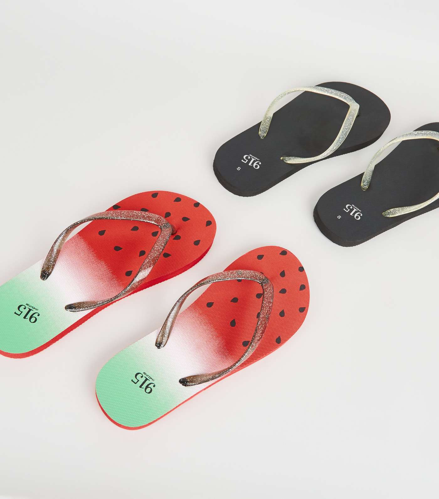 Girls Red and Black Watermelon Flip Flops Image 4